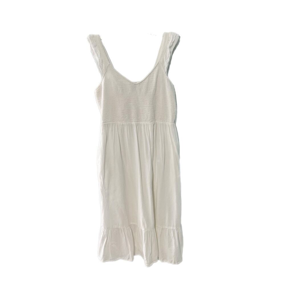 Old Navy Smocked Fit Flare Midi Dress Size XL White Ruffle Strappy Beach Resort